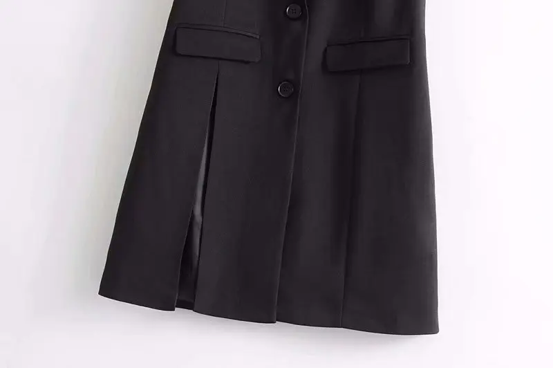 Brief Black Split Women Vest Coat 2019 Korean Solid Turn Down Collar Single Breasted Flap Pockets Waistcoat femme colete Tops | Женская