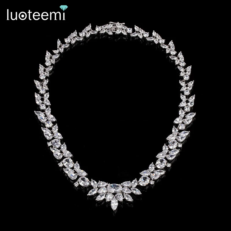 LUOTEEMI Luxury Sparkling AAA Cubic Zirconia Bridal High Quality Wedding Choker Necklace White Gold-Color For Women Jewelry Gift | Украшения