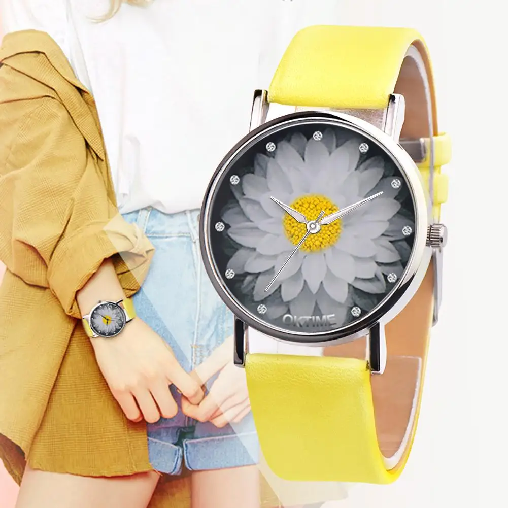 

Модные женские Аналоговые часы с пряжкой в виде цветка лотоса, Мужские кварцевые наручные часы из искусственной кожи, браслет унисекс, пода...