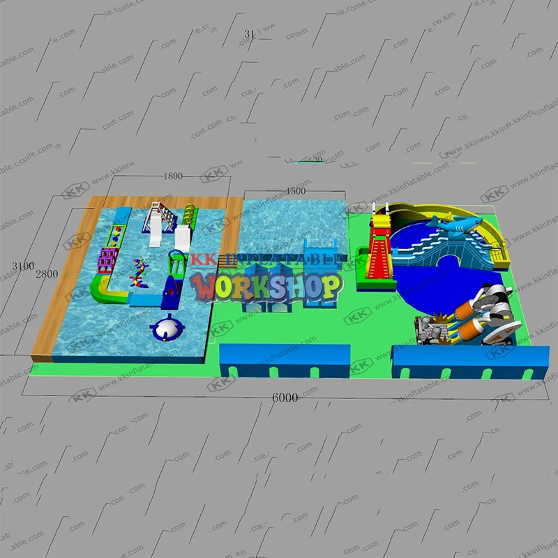 Beste Aangepaste Oem Odm Fabriek Opblaasbare Grond Water Park Opblaasbare Thema Park Project