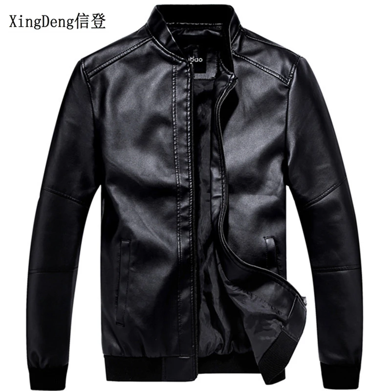 XingDeng New fashion Waterproof Zipper top jacket men brand moto biker PU leather mens stand neck jackets coats plus 3xl | Мужская