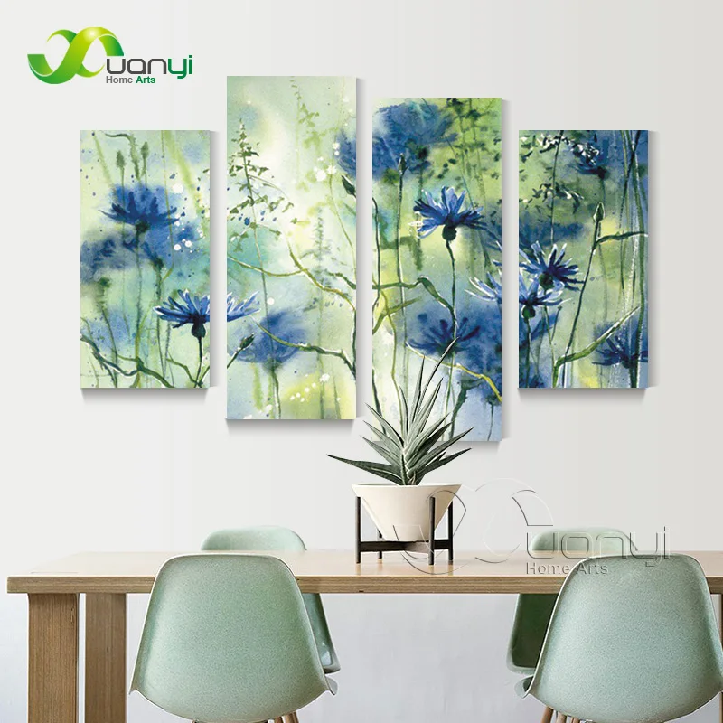 4 панели Холст цветы Акварельные картины настенная живопись современные принты
