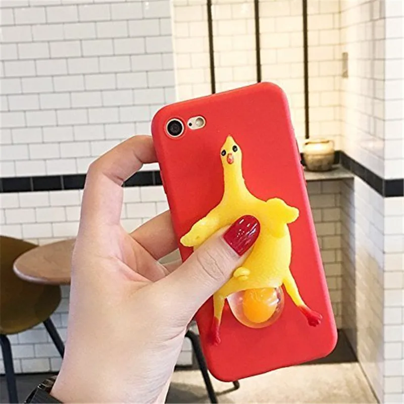 1Pcs For iPhone X Funny Chicken Lay Egg Relax Poke Squishy Phone Case 6 6s 7 8plus Back Cover for XR XSMAX |