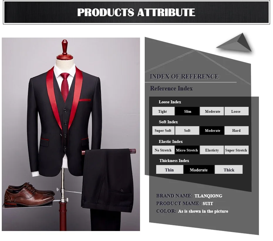 Красный черный костюм для мужчин Slim Fit Жених Свадебные костюмы для мужчин стильный бренд шаль воротник формальное Деловое платье костюмы QT988