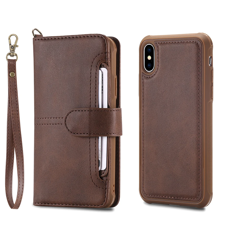 Для iPhone X Case кожи 2 в 1 Магнитная Съемная откидная крышка для iPhone 6 S Plus, 8, 7 Plus, 6, 6 S Чехол кошелек Coque B129