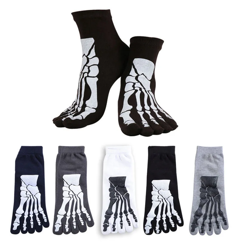 

4 Colors Punk Rock Men's 3D Print Terror Skeleton Toe Socks Hip Hop Scary Skull Five Finger Odd Sox Bone Male Short Socks Meias