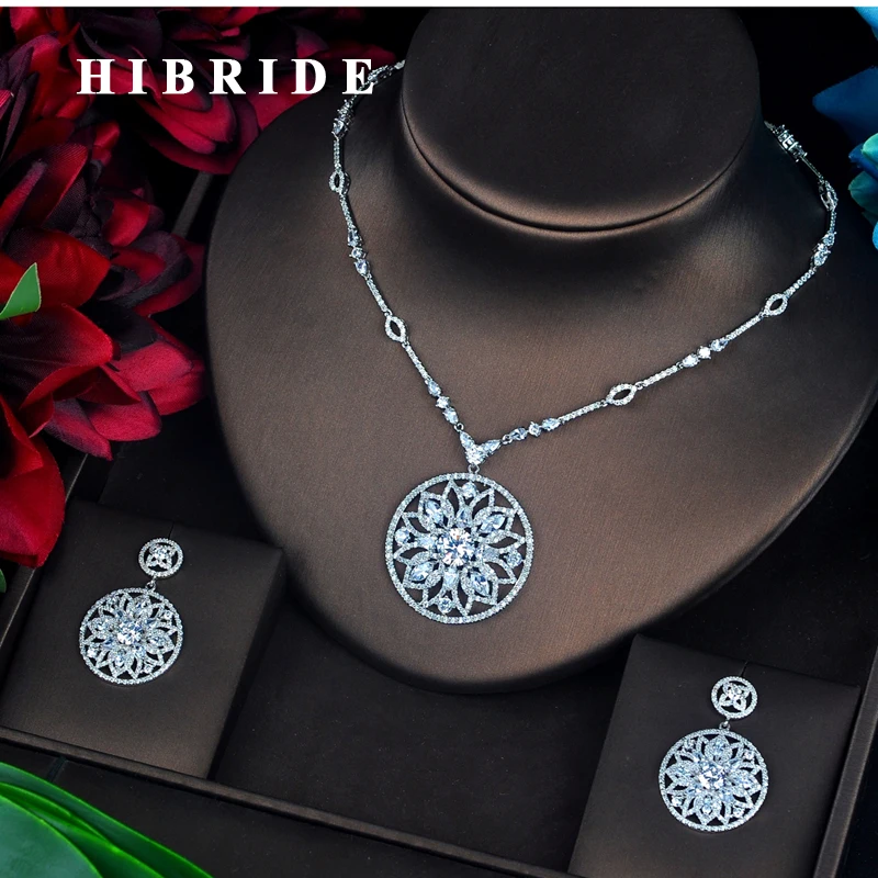 

HIBRID New Fashion Round Pendenties Women Bridal Jewelry Set Micro CZ Pave Colorful Jewelry Set Wedding Party Accessories N-651
