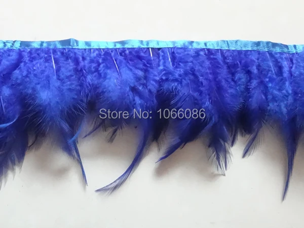 

Free Shipping 10Meters/lot Dark Blue Rooster Hackle Feather Trims 8-13cm width Saddle Feather Ribbons Chicken Feather trimming