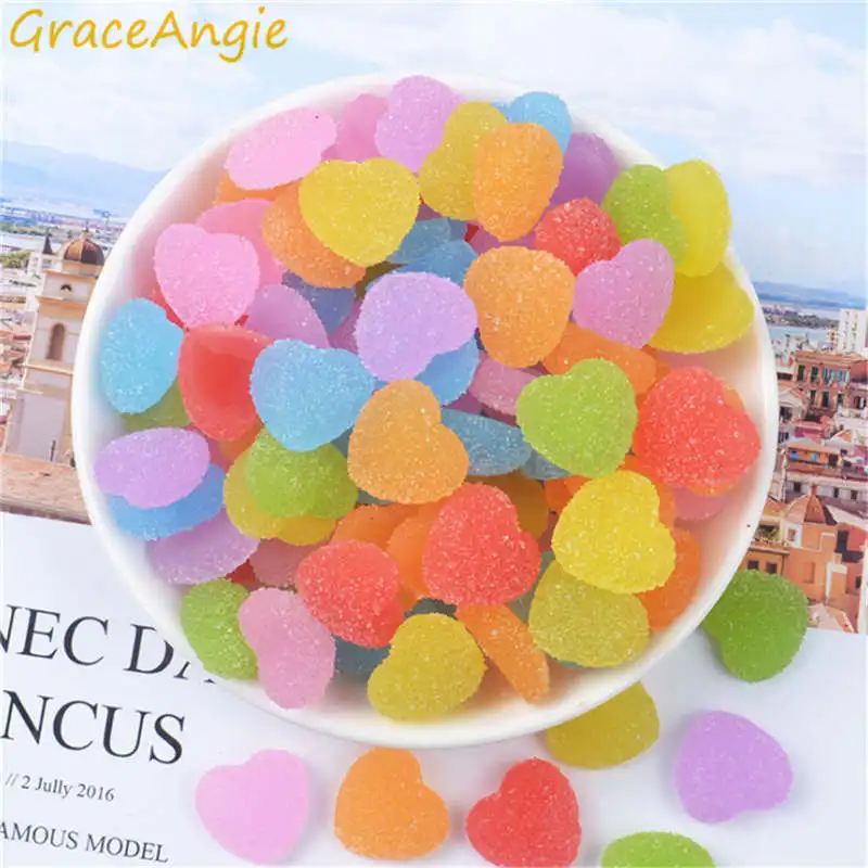 GraceAngie 20pcs Mix Heart soft sweets Charms Candy Resin Beads Jewelry Crafts DIY Supplies Scrapbooking Refrigerator Decoration | Украшения