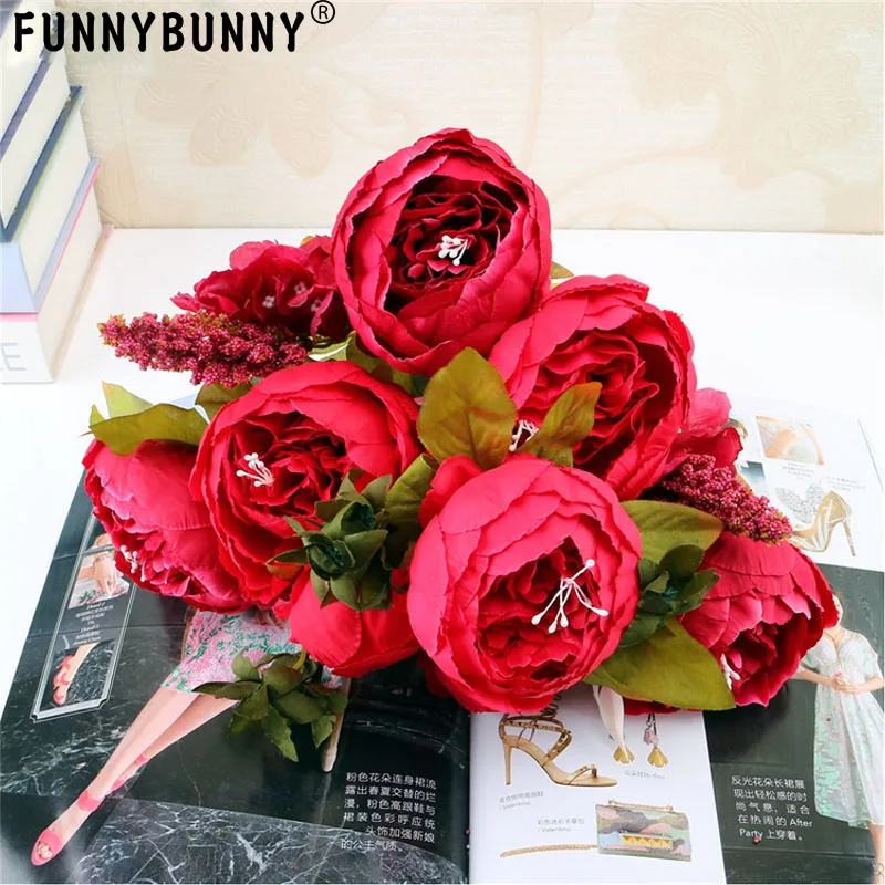 Fake Flowers Vintage Artificial Peony Silk Wedding Home Decoration Pack of 1 (champagne) | Дом и сад