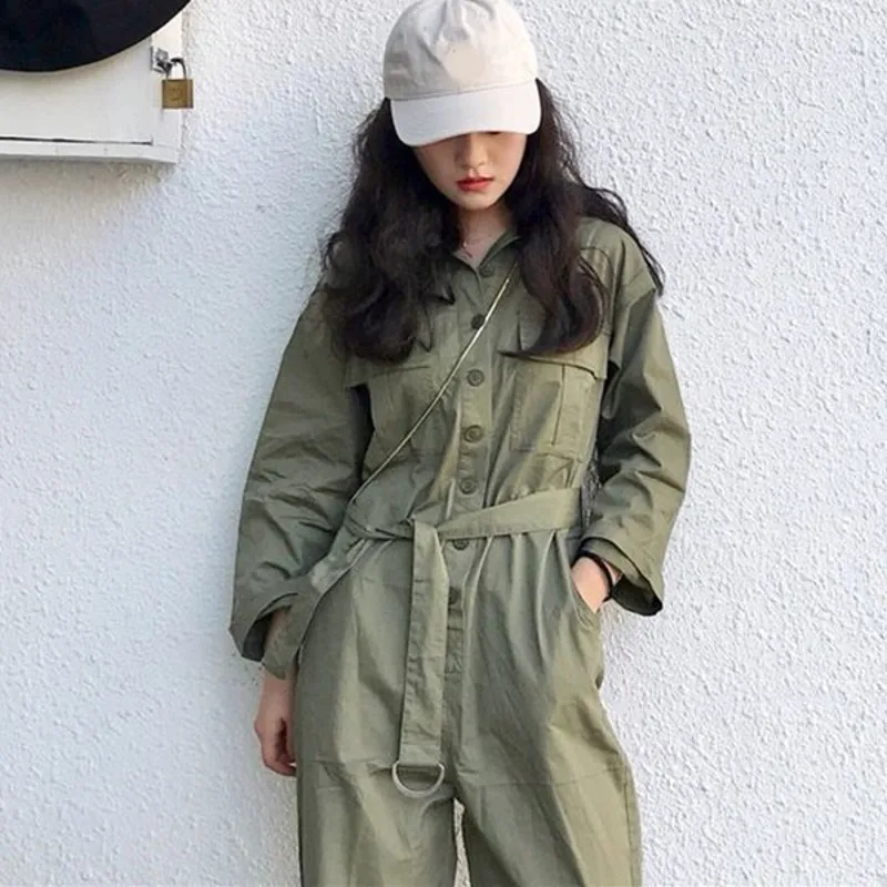 2018 длинный комбинезон женский хаки уличный стиль Pantalon Femme зеленый комбинезоны