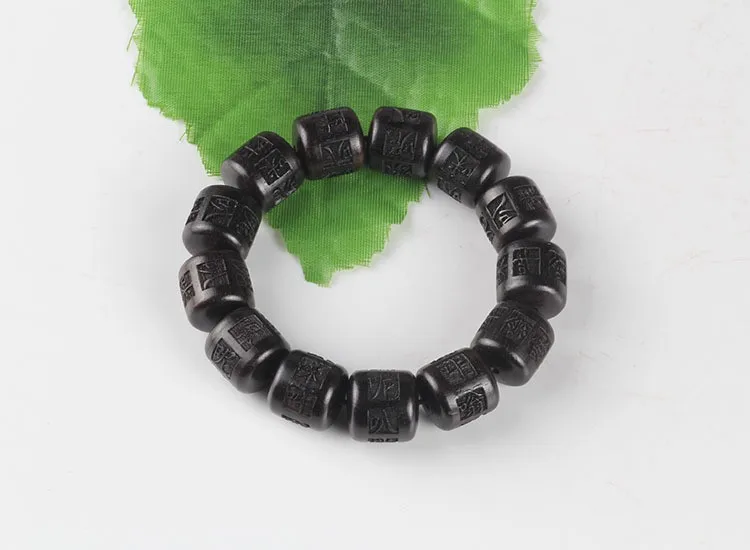 13 мм Резные буддийские браслет с мантрой природная эбеновая плетеные Тибетские