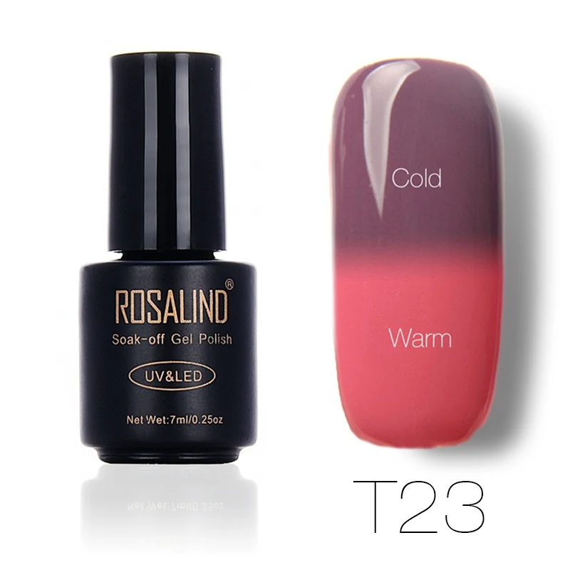 T23 ROSALIND 7 мл изменение температуры лака для ногтей отклеить кисточки для дизайна ногтей лампа для сухой тепловой цветная акриловая краска верхнее базовое пальто - Цвет: T23