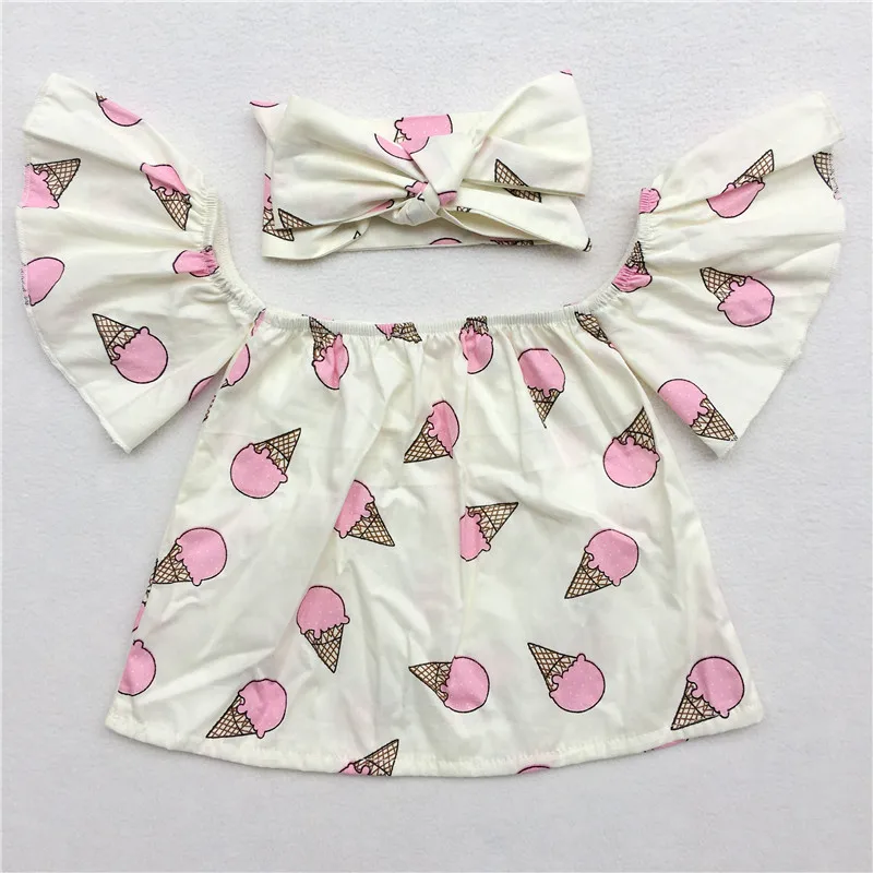 Lovely Toddler Baby Clothes Girls Floral Ruffle Butterfly Sleeves Tops Shirt Cotton Outfits Top+Handband 2pcs | Детская одежда и