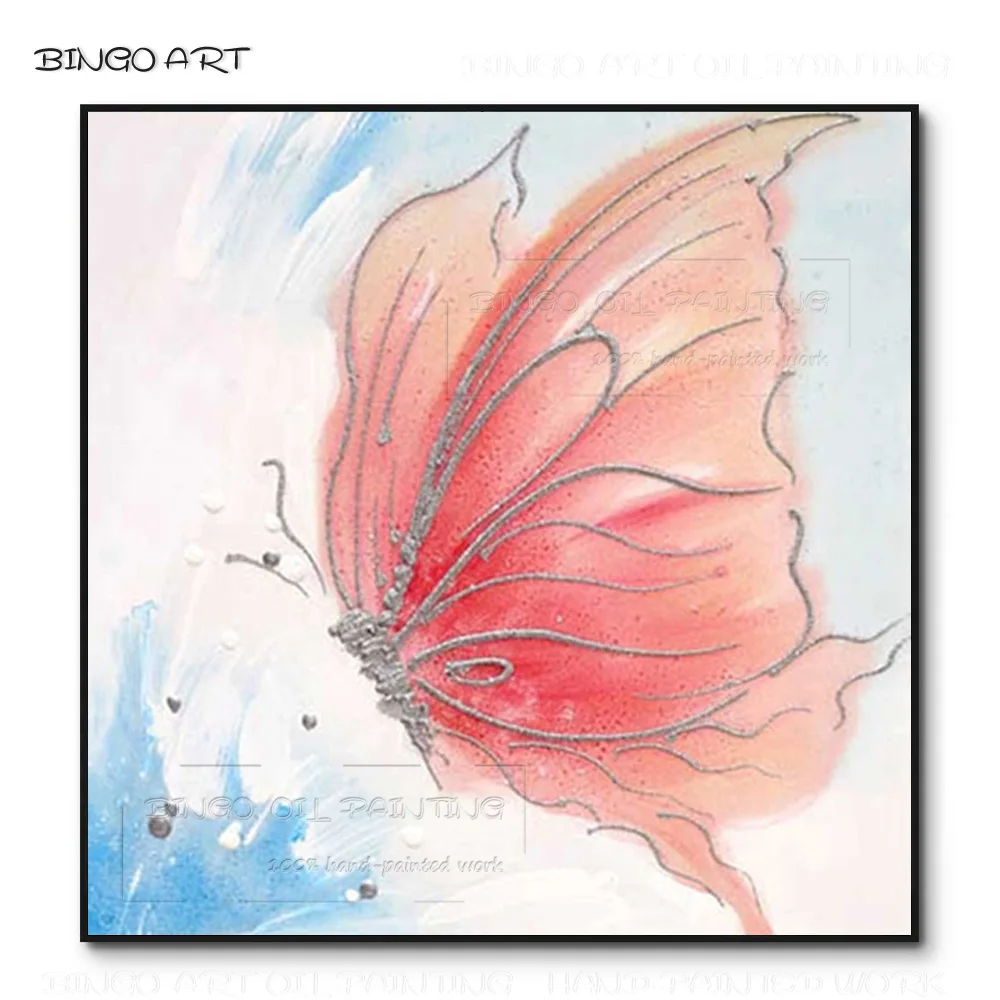 

Artist Hand-painted Beautiful Animal Butterfly Oil Painting on Canvas Beautiful Pink Butterfly Oil Painting for Living Room Wall