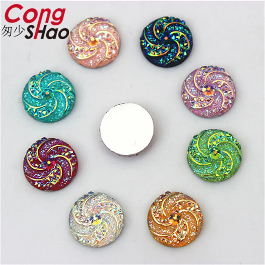 

Cong Shao 200Pcs 12mm AB Colorful flatback stones and crystals Resin Round Rhinestone applique DIY Wedding Dress Button CS679