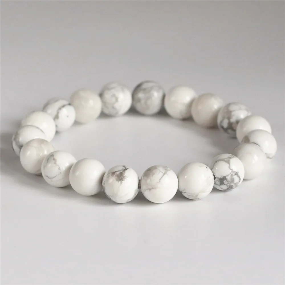 

20pcs/lot 10mm Natural White Turquoises Stone Beads Strand Men Bracelets For Women Homme Femme Wholesale Jewelry Free Shipping