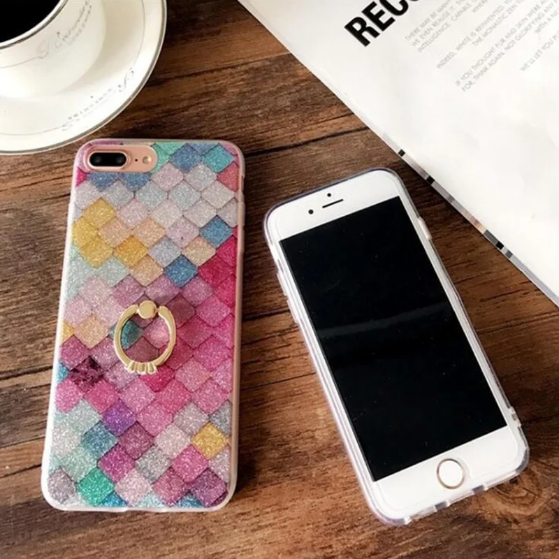 QUKXF мягкая масштаб ТПУ телефон чехлы для iPhone 6 8 7 Plus красочными четырехугольника
