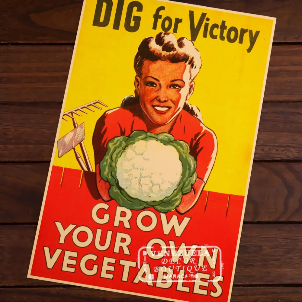 Выращивайте собственные овощи WW2 Ретро Винтаж декоративная крафт бумага постер