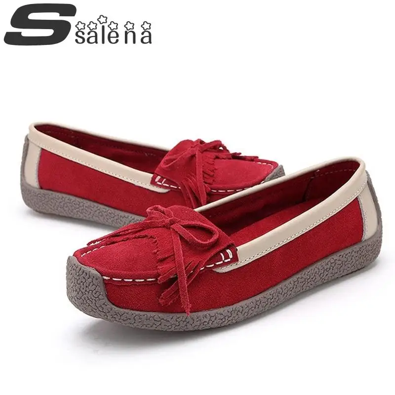 New Women Suede Leather Shoes Woman Flats Cowhide Flexible Spring Boat Soft Bottom Loafer B230 | Обувь