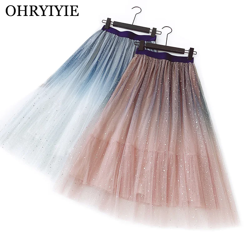 Женская фатиновая юбка с блестками OHRYIYIE градиентный цвет звездная луна лето 2020
