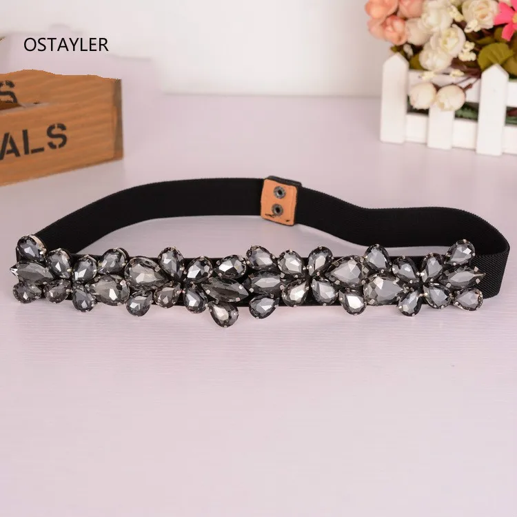 

Fashion White Black Rhinestone Dress Belts Women Elastic Waistband Rhinestone Caestus Girdle Cummerbund Corset Belts