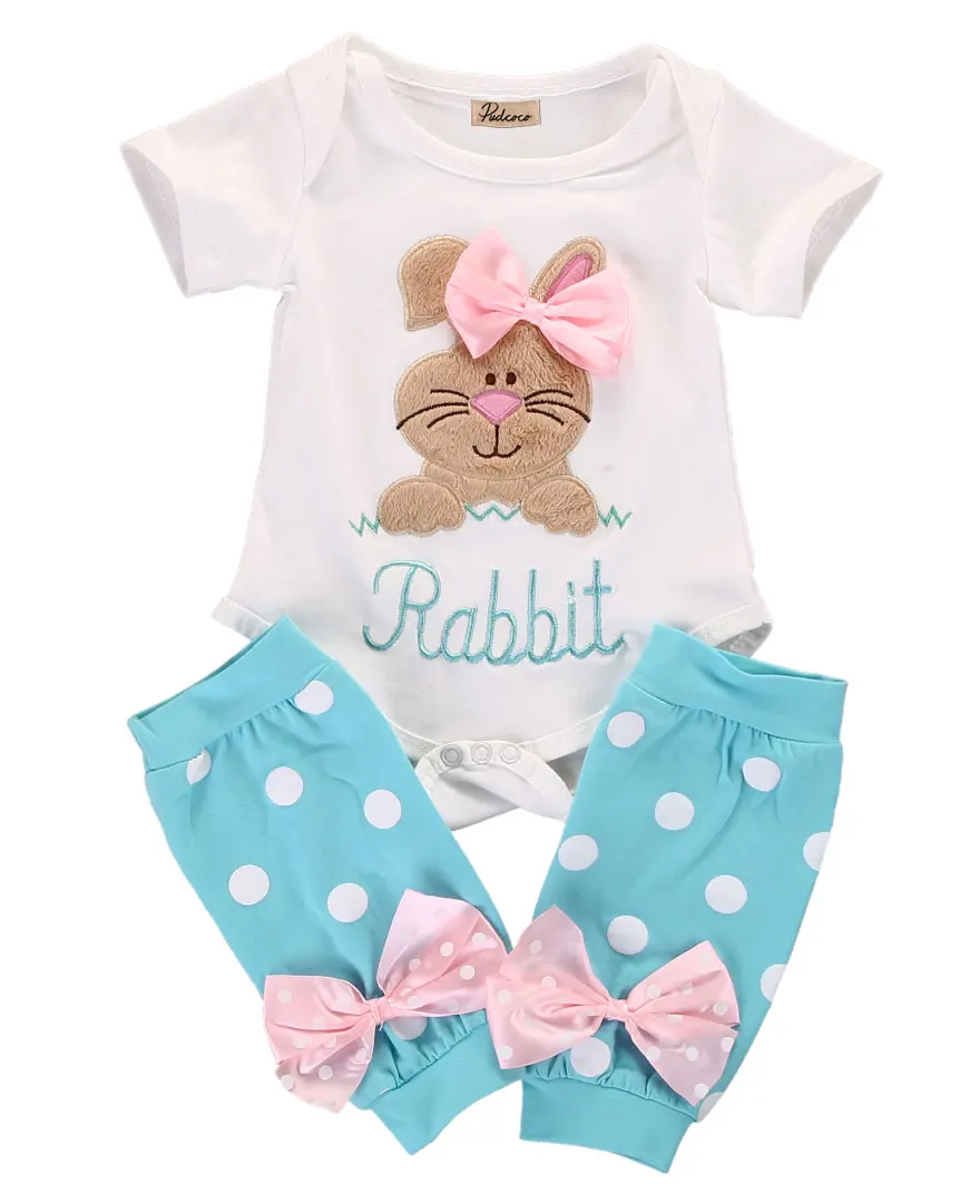 Лето 2017 2 шт./компл. комплект одежды для новорожденных девочек с принтом кролика