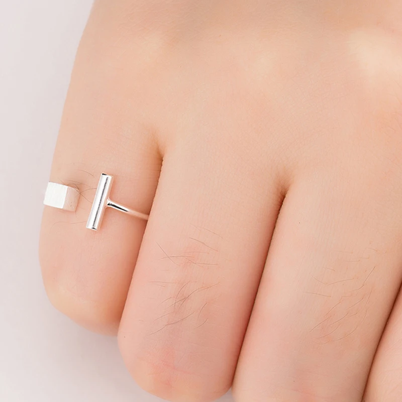 Jisensp 925 Sterling Silver Simple Geometric Matte Square Open Rings for Women Wedding Band T Bar Engagement Ring Bijoux | Украшения и
