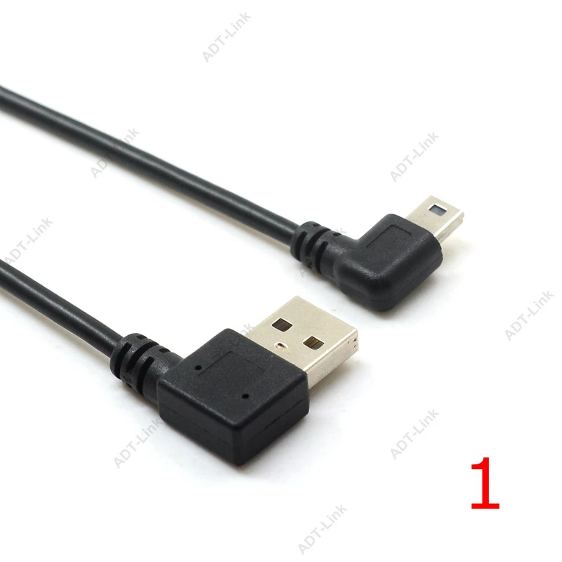 Мини-usb кабель для передачи данных 25 см правый левый угол USB 2,0 A штекер для мини-usb 5 Pin Левый Правый Угол Мужской кабель Шнур адаптер разъем