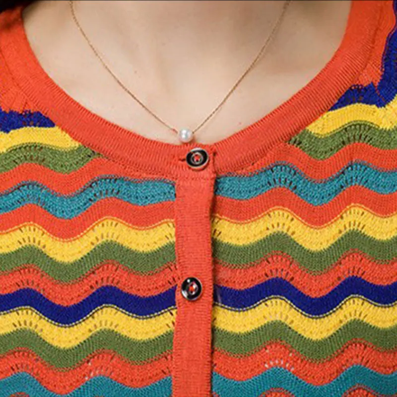 

2017 Spring New Women Knit Cardigan Sweaters O neck Stripe Ladies Casual Sweaters cardigans sweaters for women Oversize QH0168
