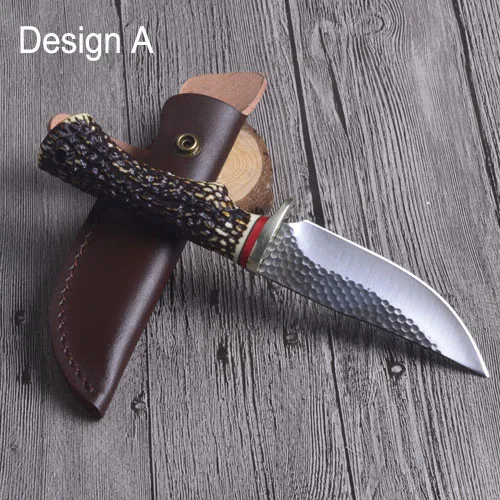 Design A Тактический нож, нож для выживания, нож для охоты на открытом воздухе, фиксированный нож 7Cr17Mov, лезвие, анти-олень, рог, ручка, походные ножи, 3 дизайна - Цвет: Design A