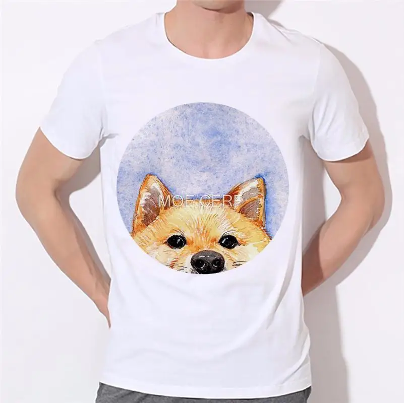 Невинные глаза молодой и рисунком собачки футболки для мужчин Swag Стиль женские
