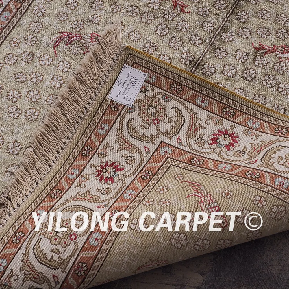 YILONG 2 75 'x 4' Тебриз шелковый ковер бежевый выгодный ручной работы Изысканные