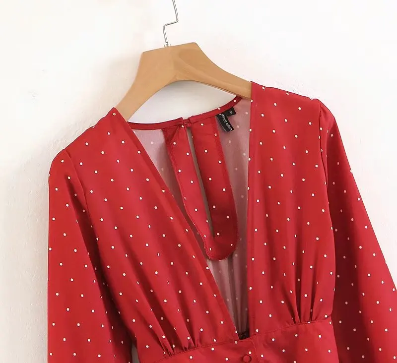 Женское мини-платье в горошек с v-образным вырезом винтажное платье глубоким 2019