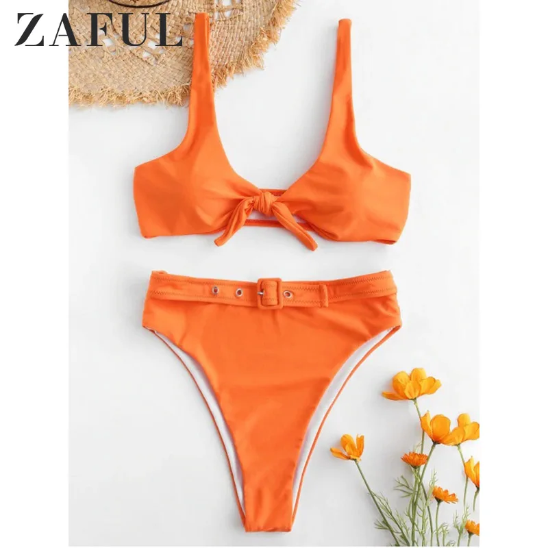 

ZAFUL Sexy Solid Biquinis Padded Tied Bowknot High Waist Bikini Set Women Swimsuit Swimwear Bathing Suit Maillot De Bain