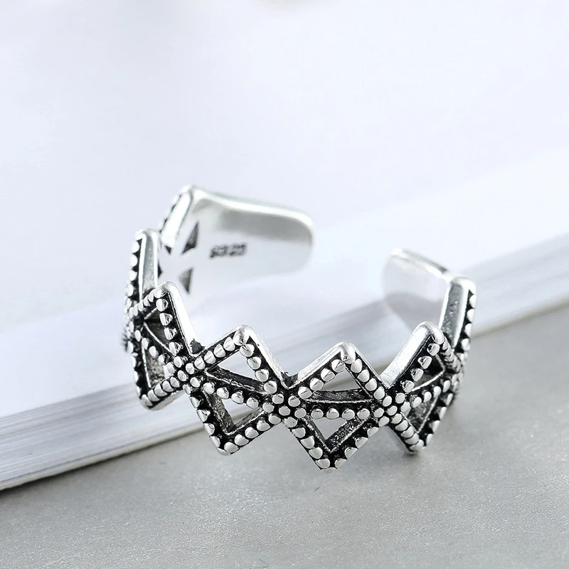 

MEYRROYU 925 Sterling Silver Retro Geometric Cubic Open Ring Ladies and Men's Fashion Jewelry 2021 New Products Wholesale
