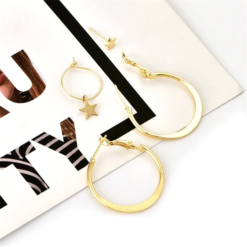 4 Pcs/Set Classic Hollow Stars Round Geometry Pendant Gold Earrings Women Personality Clothing Jewelry Accessories | Украшения и
