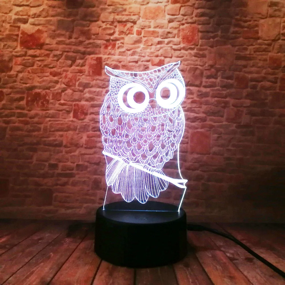 3D Сова LED настольная лампа ночник светильник 7 цветов Изменение сенсорного