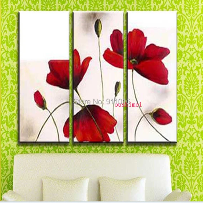 

Картина маслом ручной работы, абстрактная Настенная картина для гостиной, современный декор с красными цветами, набор картин для домашнего декора