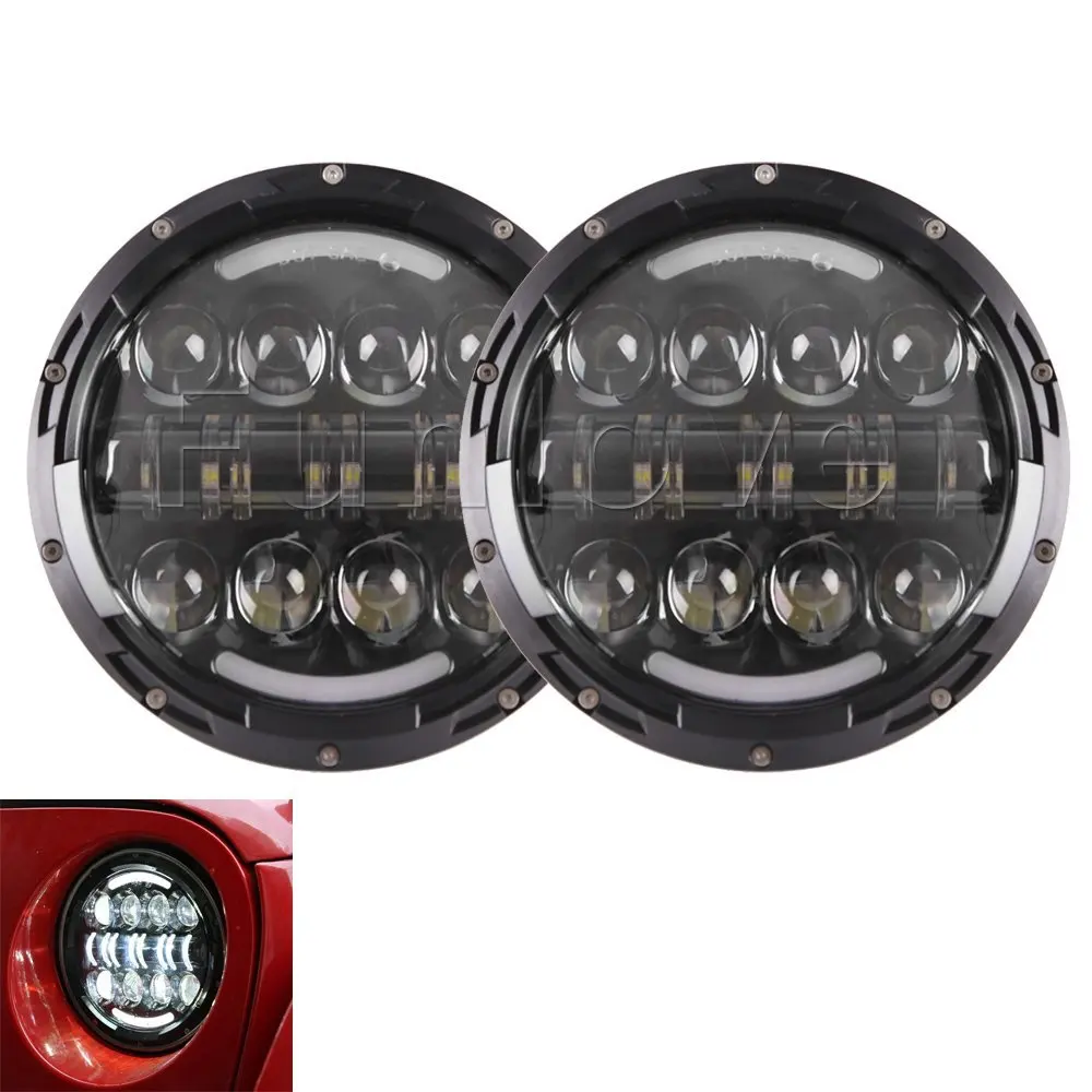 

Newest 7" 80W Round Black LED Projector Headlights with DRL High Low Beam for Jeep Wrangler JK CJ LJ 7inch headlight