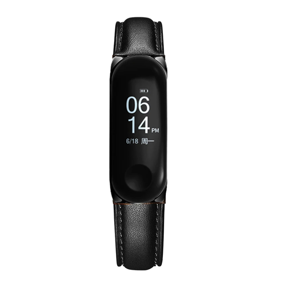 Black and Rose Gold Case Leather Watch Band for Xiaomi Mi 3 Smart Strap Accessories Bracelet Miband3 | Наручные часы