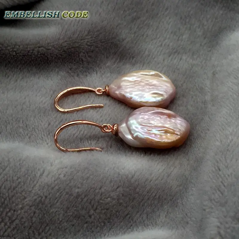 new baroque pearl bracelet Bangle hook dangle earring set red gold-plated peach purple color flat round coin shape real women | Украшения и