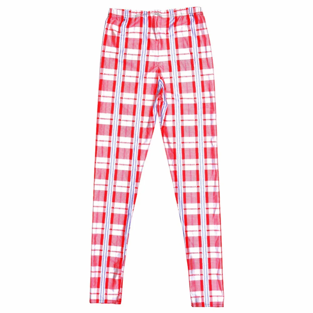 Модные леггинсы в красную клетку с цифровой печатью брюки-карандаш размера плюс