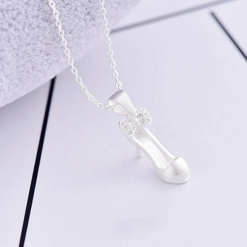 

High Heels Bow Elegant Sweet Cute Fresh Silver Color Clavicle Chain Temperament Trendy Female Necklace SNE167