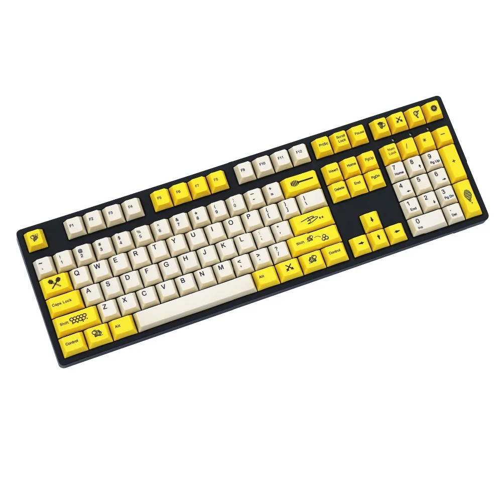Пчелиный желтый/белый 108/130 клавиш красящий сублимированный pbt keycap для