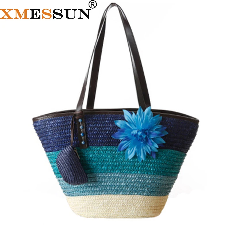 Пляжная соломенная сумка XMESSUN для лета большой цветочный мешок ручной работы