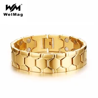 welmag football design stainless steel double row magnetic bracelets bangles mens luxury bracelet for arthritis male wrist band