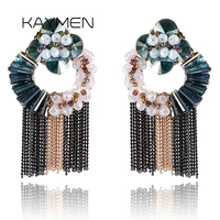 kaymen beautiful handmade crystal weaving and chains tassels drop dangle earrings for women girls fashion statement earrings