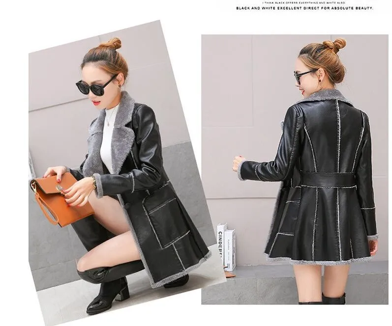 Женская кожаная куртка с S XXL мехом зимняя мотоциклетная плюшевой подкладкой 2019|fashion leather jackets women|leather jacket