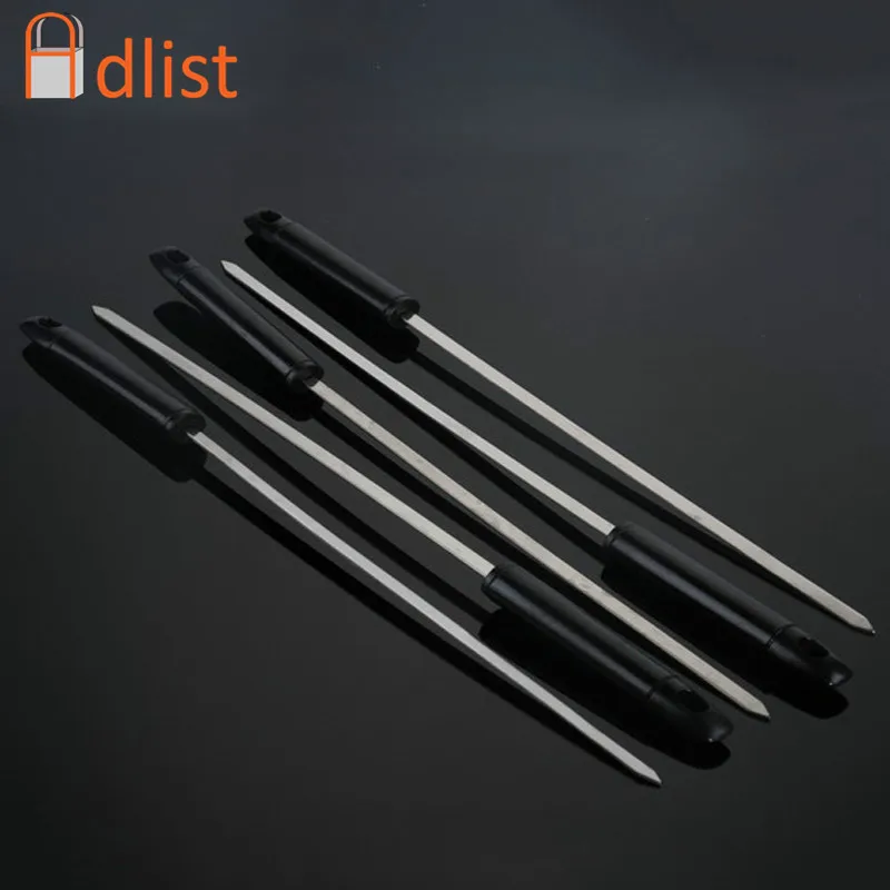 

5 Pieces 17.7'' Stainless Steel Barbecue Skewer with Black Handle Shish Kabob Sticks Flat Metal BBQ Stick Grilling Tool 45cm